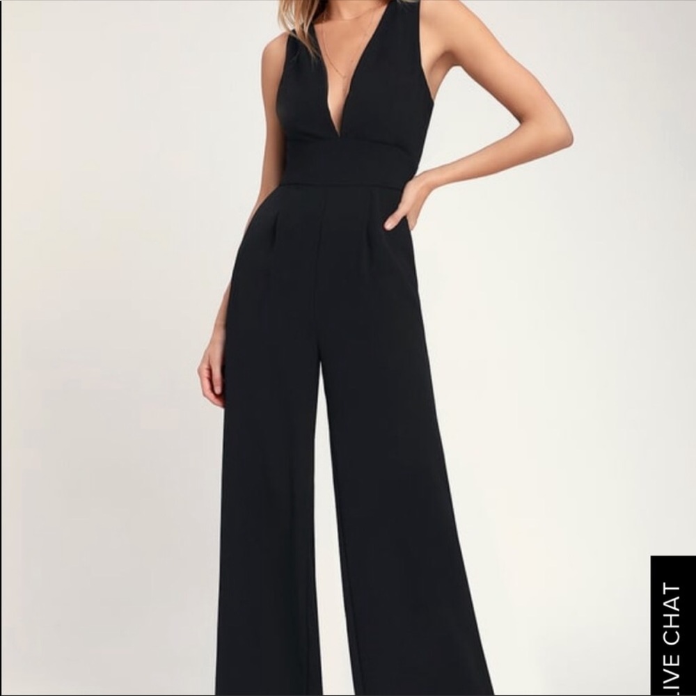 Lulu’s Black Wide Leg Open Back Jumpsuit S